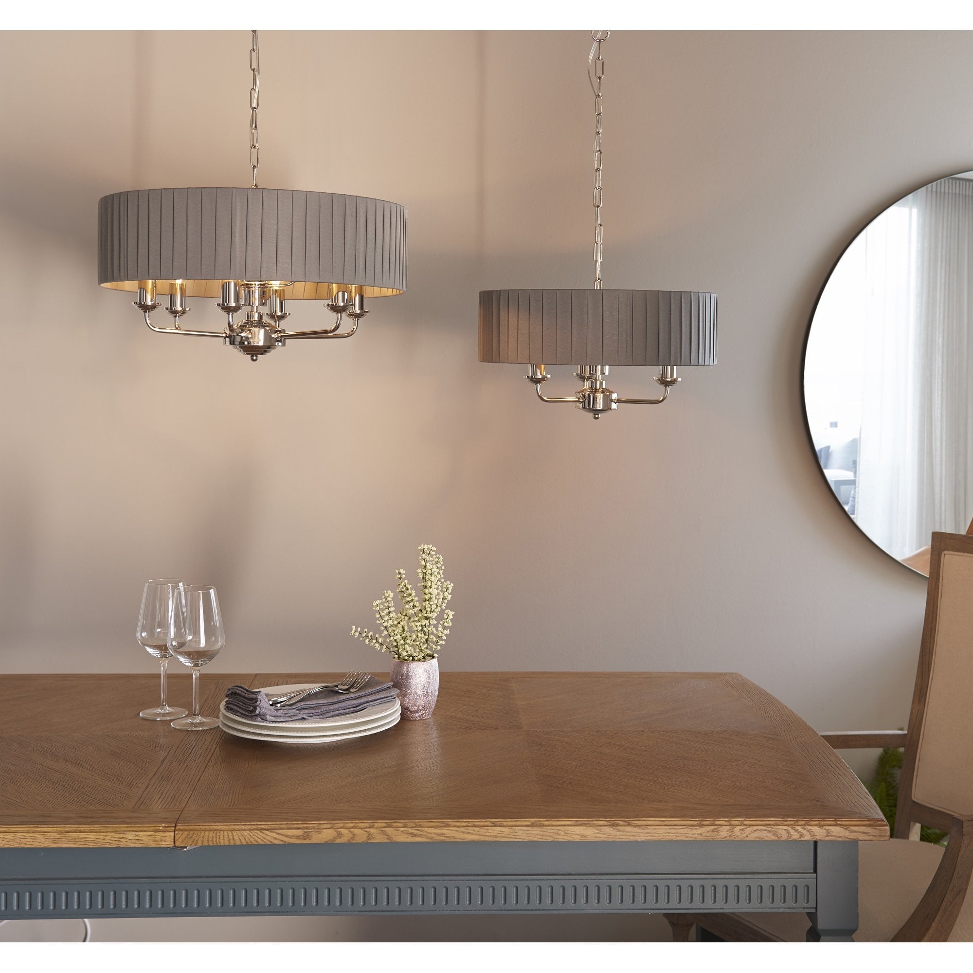 Highclere Classic 6 Light Ceiling Pendant In Bright Nickel And Charcoal Shade 94397