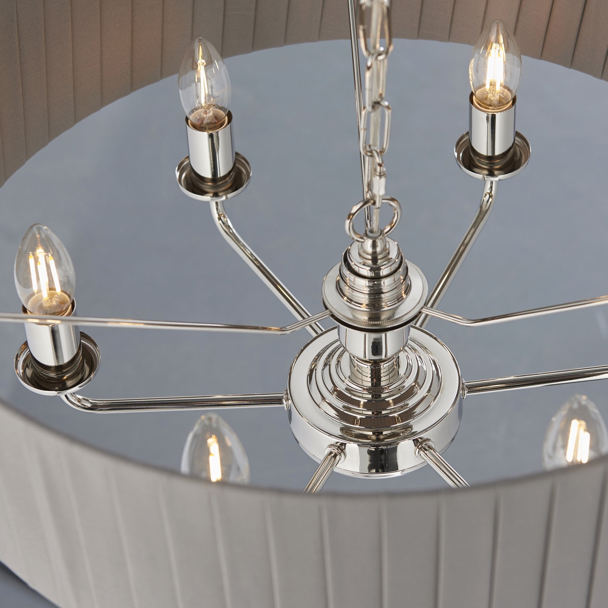 Highclere Classic 6 Light Ceiling Pendant In Bright Nickel And Charcoal Shade 94397