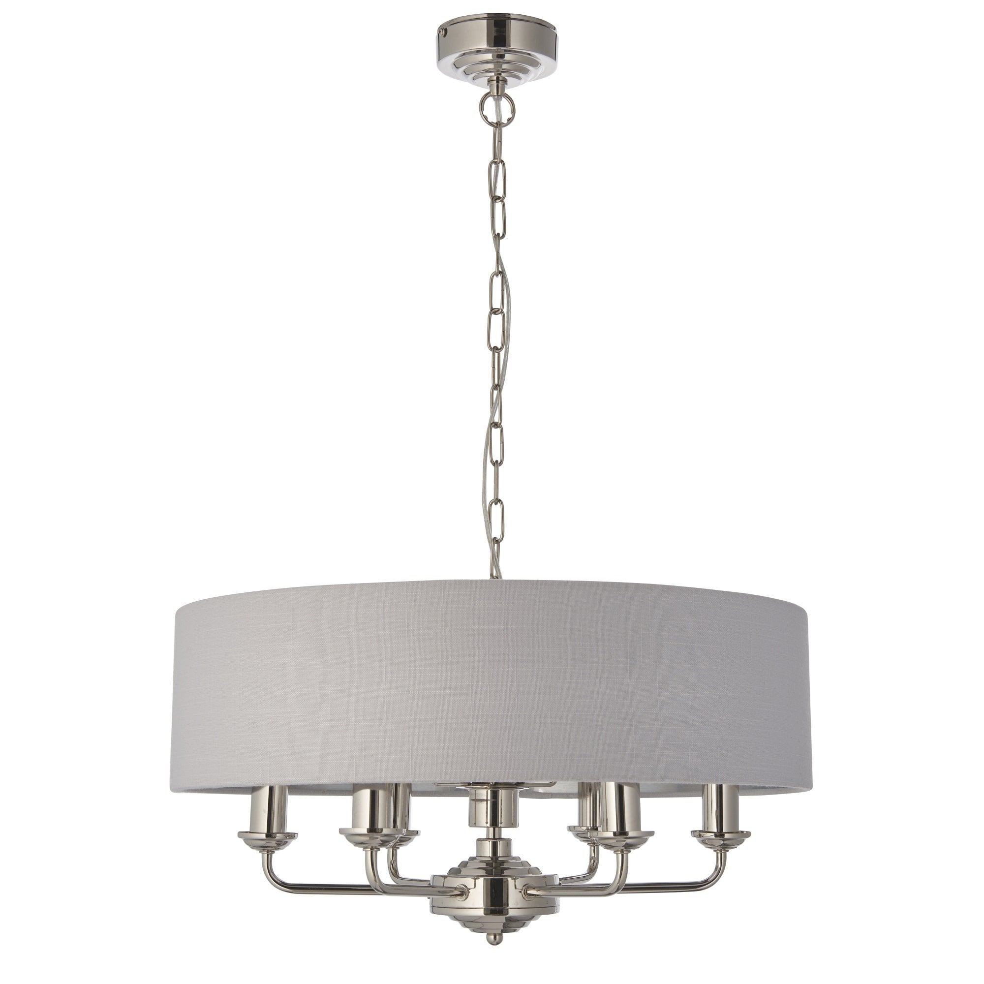 Highclere Classic 6 Light Ceiling Pendant In Bright Nickel And Silver Shade 94392