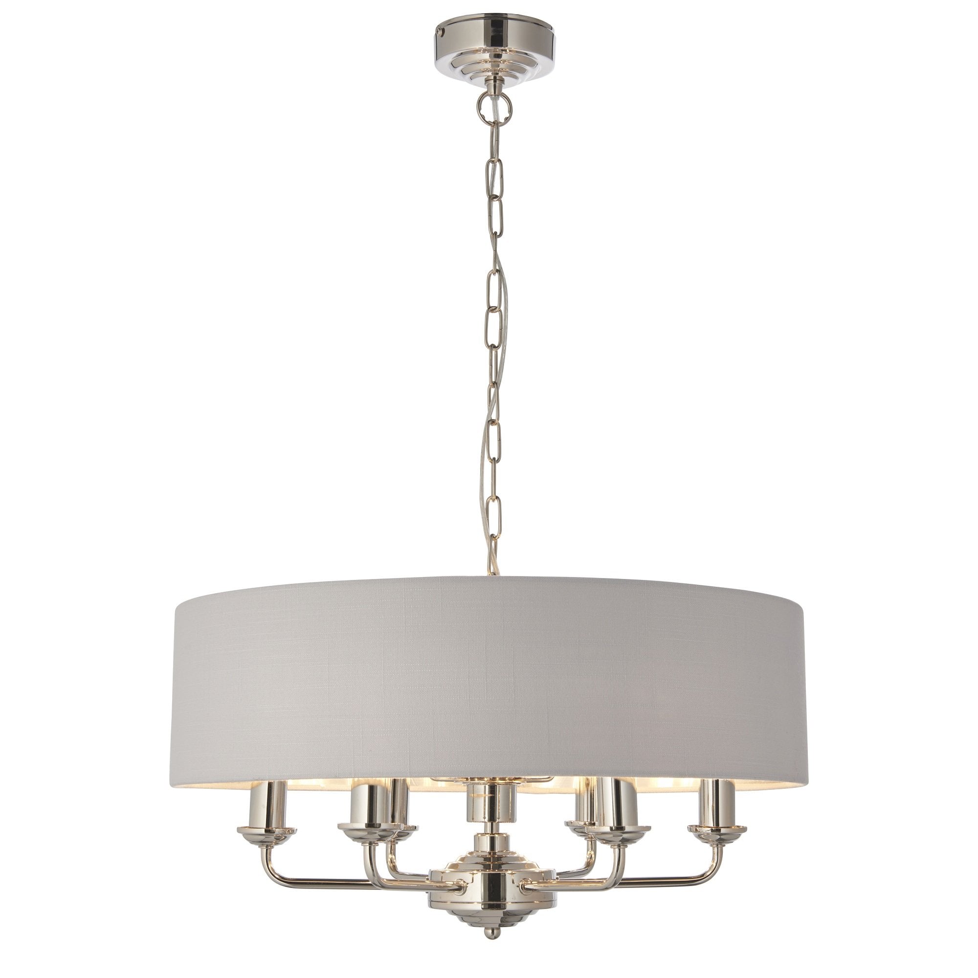 Highclere Classic 6 Light Ceiling Pendant In Bright Nickel And Silver Shade 94392
