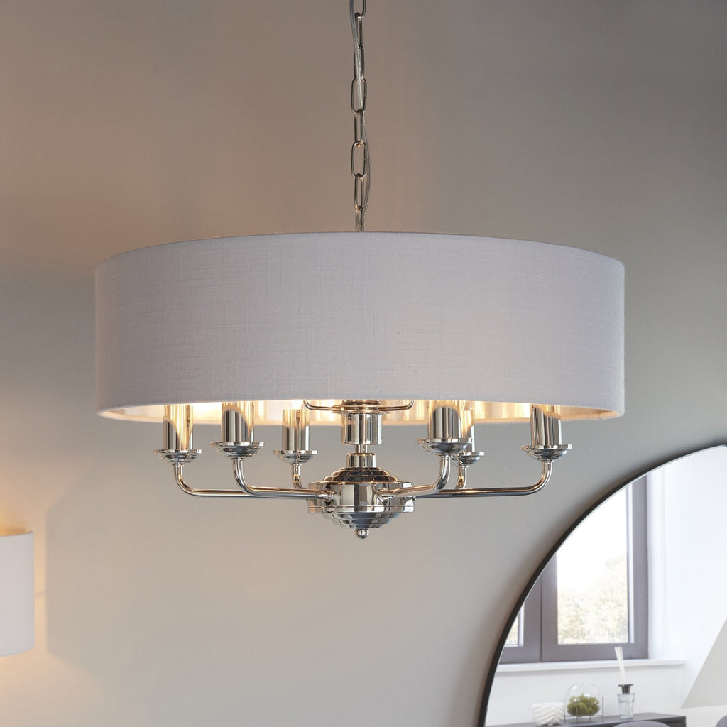 Highclere Classic 6 Light Ceiling Pendant In Bright Nickel And Silver Shade 94392