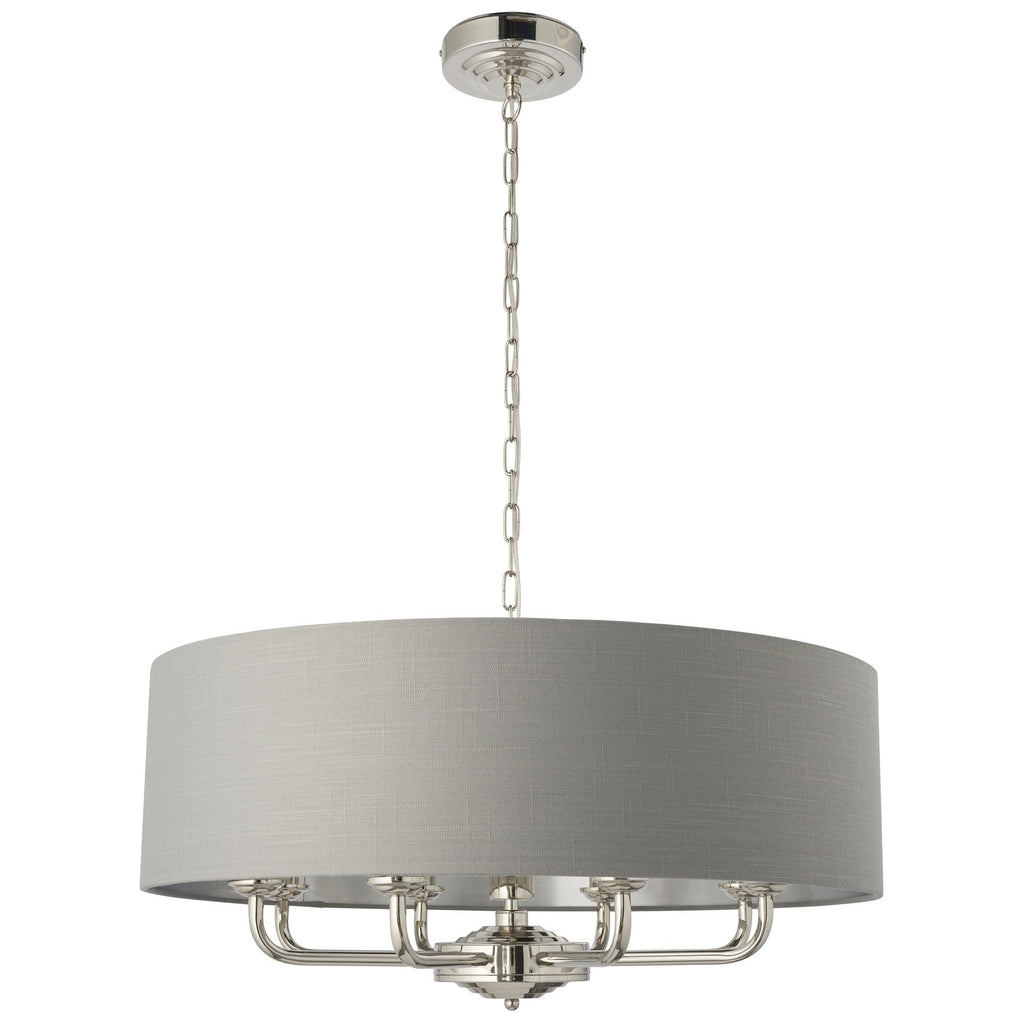 Highclere Classic 8 Light Ceiling Pendant In Bright Nickel And Charcoal Shade 94415