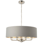 Highclere Classic 8 Light Ceiling Pendant In Bright Nickel And Charcoal Shade 94415
