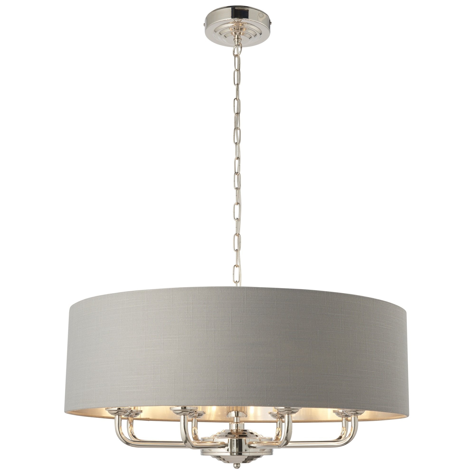 Highclere Classic 8 Light Ceiling Pendant In Bright Nickel And Charcoal Shade 94415