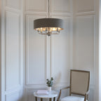 Highclere Classic 8 Light Ceiling Pendant In Bright Nickel And Charcoal Shade 94415