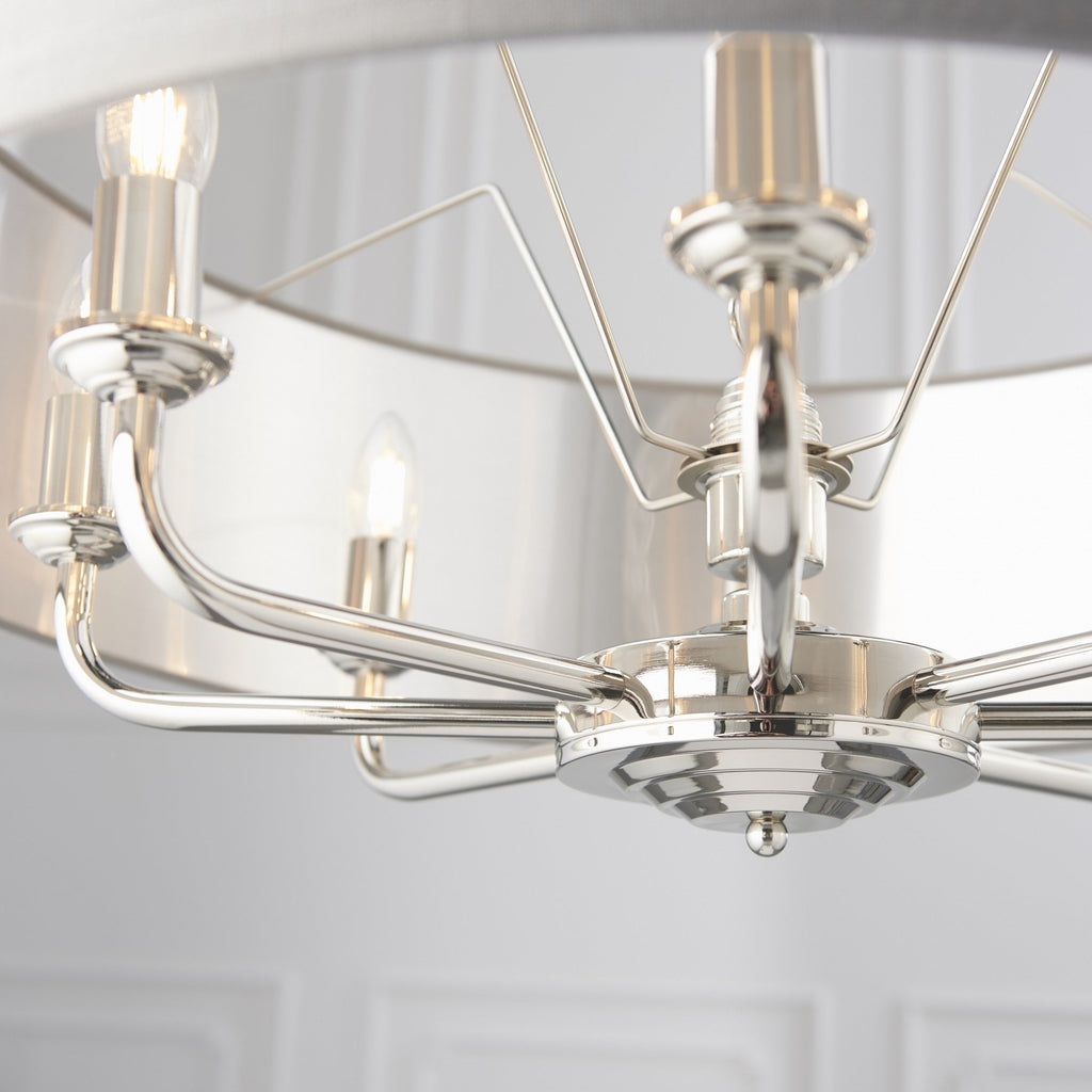 Highclere Classic 8 Light Ceiling Pendant In Bright Nickel And Charcoal Shade 94415