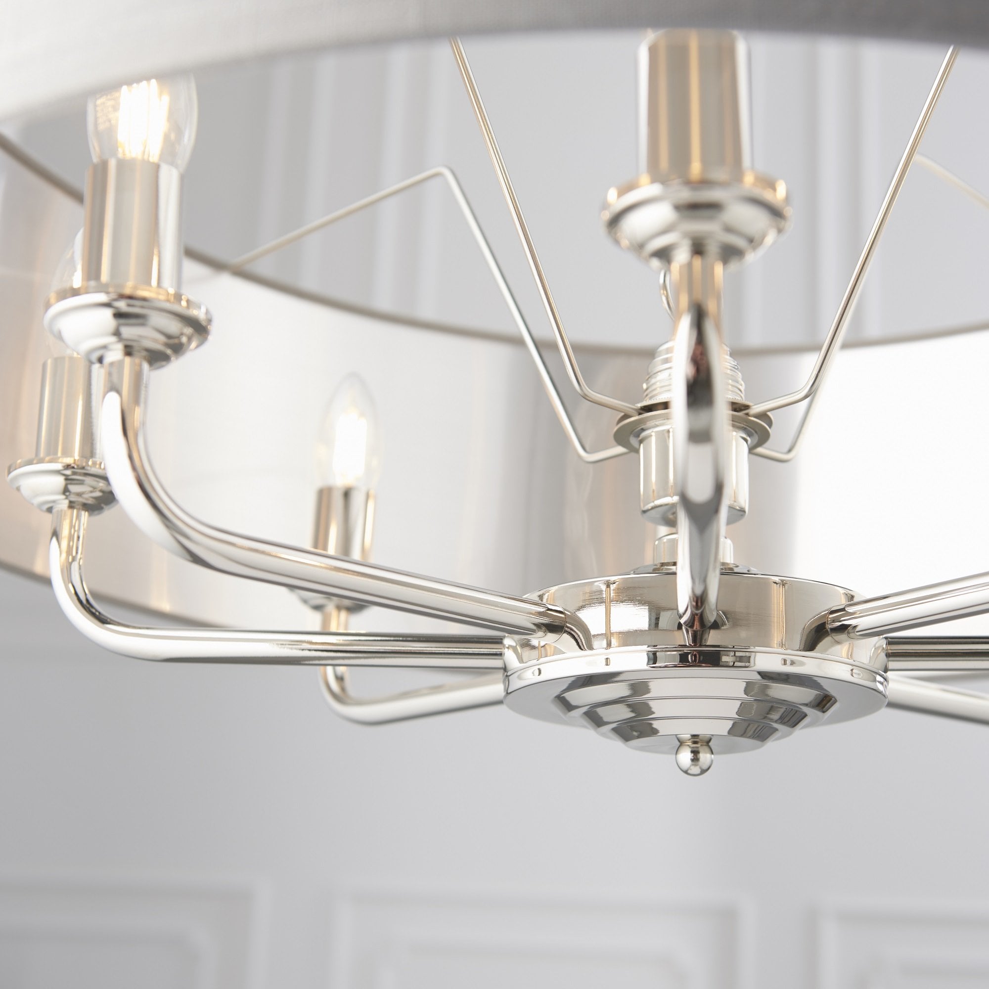 Highclere Classic 8 Light Ceiling Pendant In Bright Nickel And Charcoal Shade 94415