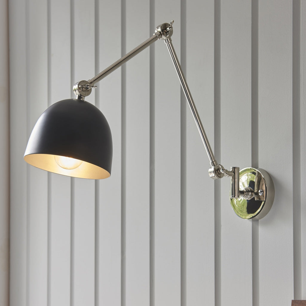 Lehal Modern Swing Arm Wall Light In Polished Nickel And Matt Black Finish 93431