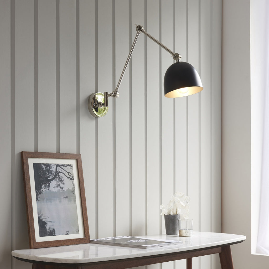 Lehal Modern Swing Arm Wall Light In Polished Nickel And Matt Black Finish 93431