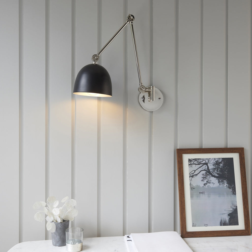 Lehal Modern Swing Arm Wall Light In Polished Nickel And Matt Black Finish 93431