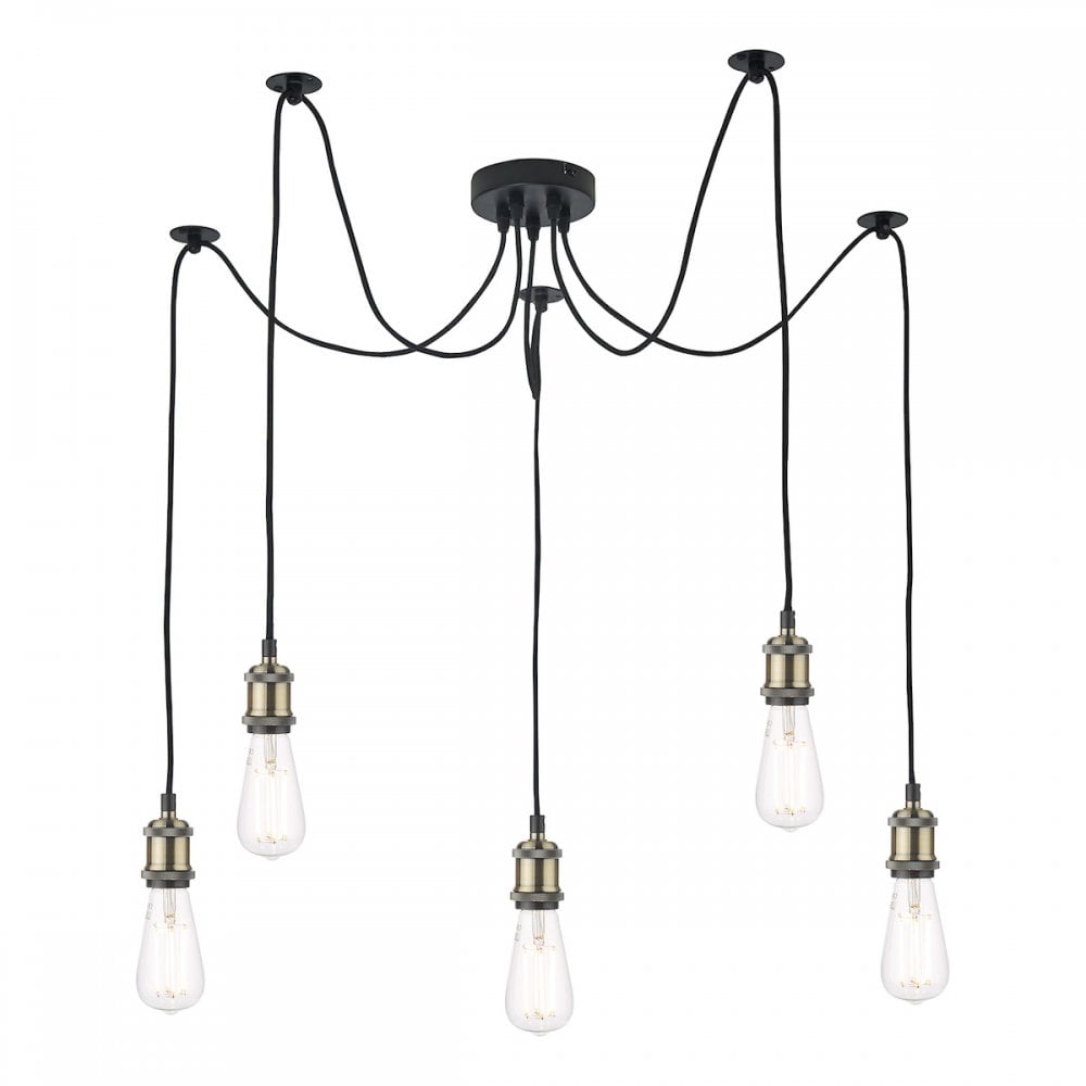 Waco 5 Light Ceiling Pendant Suspension In Antique Brass And Matt Black Finish WAC0575
