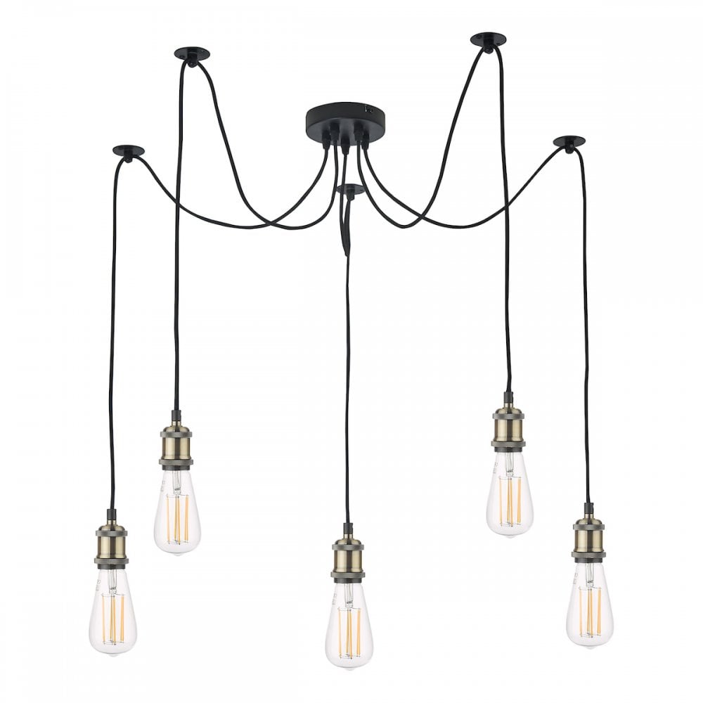 Waco 5 Light Ceiling Pendant Suspension In Antique Brass And Matt Black Finish WAC0575