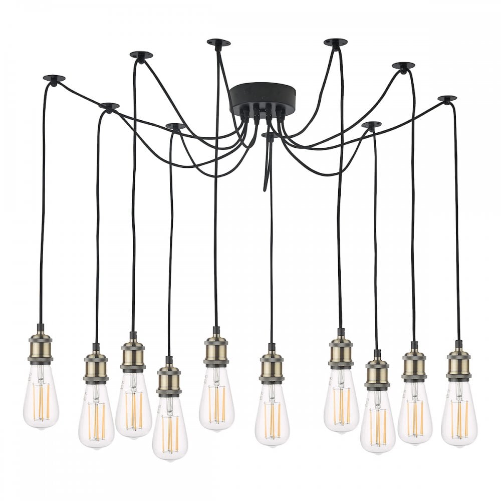 Waco 10 Light Ceiling Pendant Suspension In Antique Brass And Matt Black Finish WAC2375