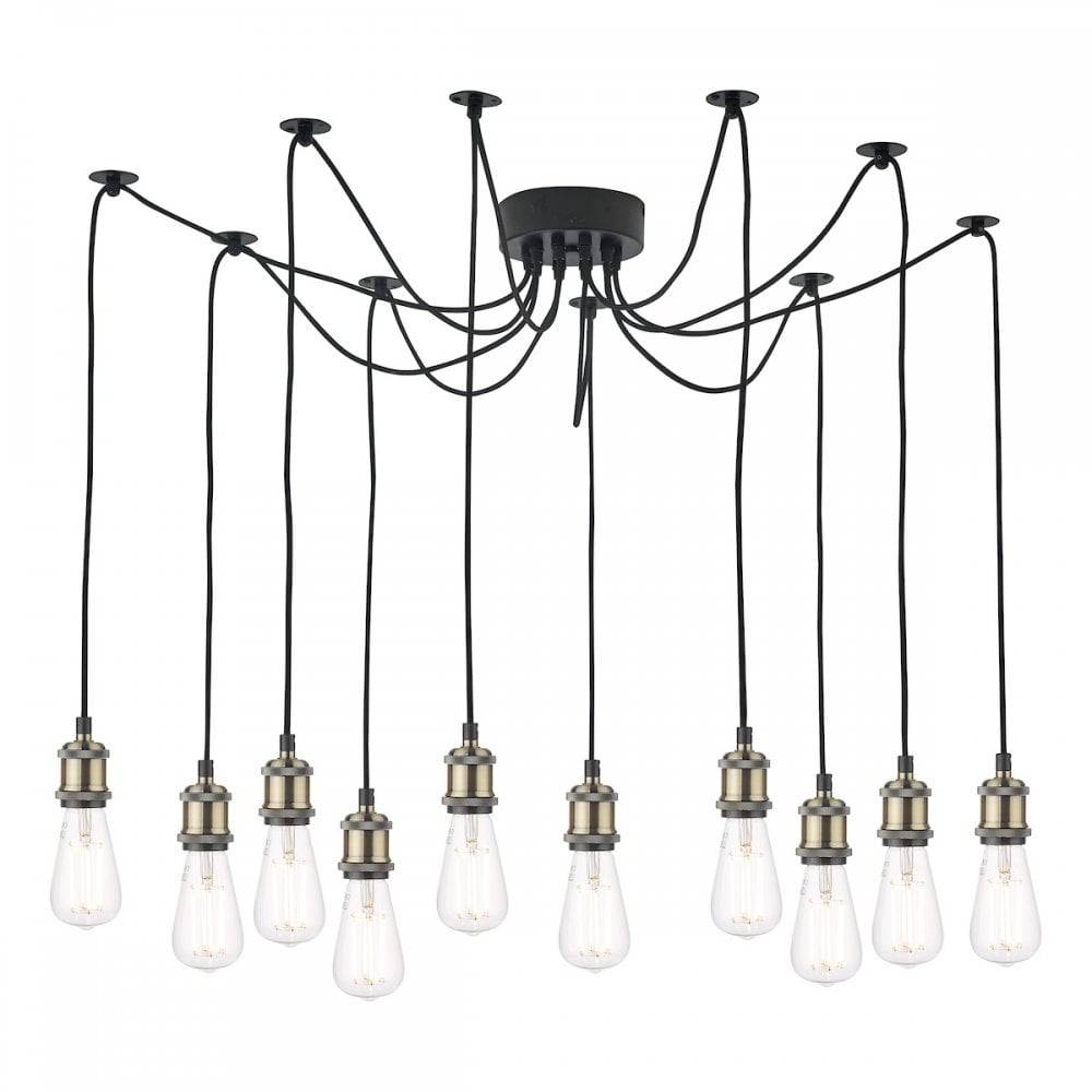 Waco 10 Light Ceiling Pendant Suspension In Antique Brass And Matt Black Finish WAC2375
