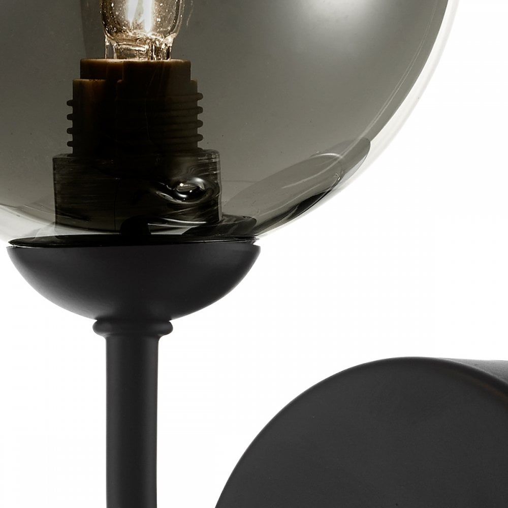 Feya Single Wall Light In Matt Black Finish With Smoked Glass Shade FEY0722-01