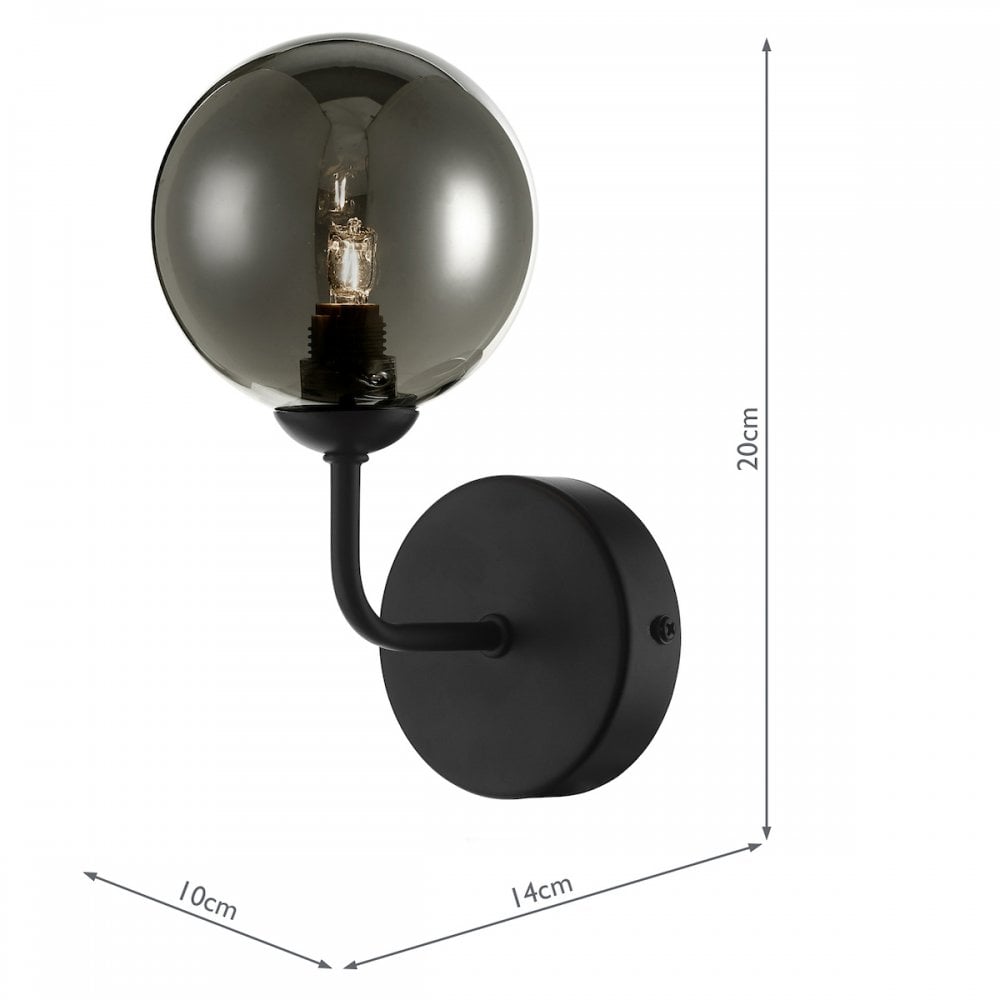 Feya Single Wall Light In Matt Black Finish With Smoked Glass Shade FEY0722-01