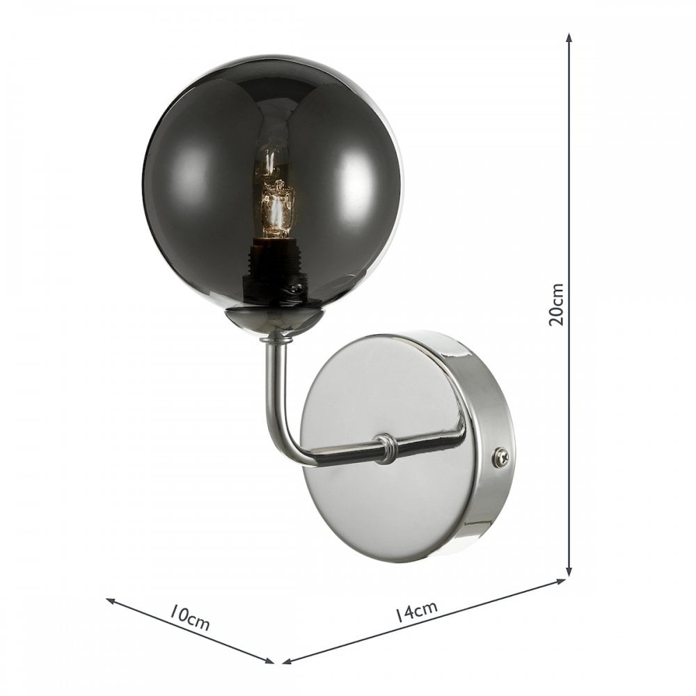 Feya Single Wall Light In Polished Chrome With Smoked Glass Shade FEY0750-01