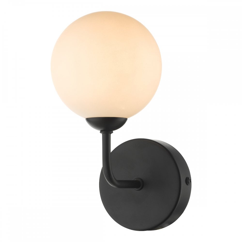Feya Single Wall Light In Matt Black With Opal Glass Shade FEY0722-02