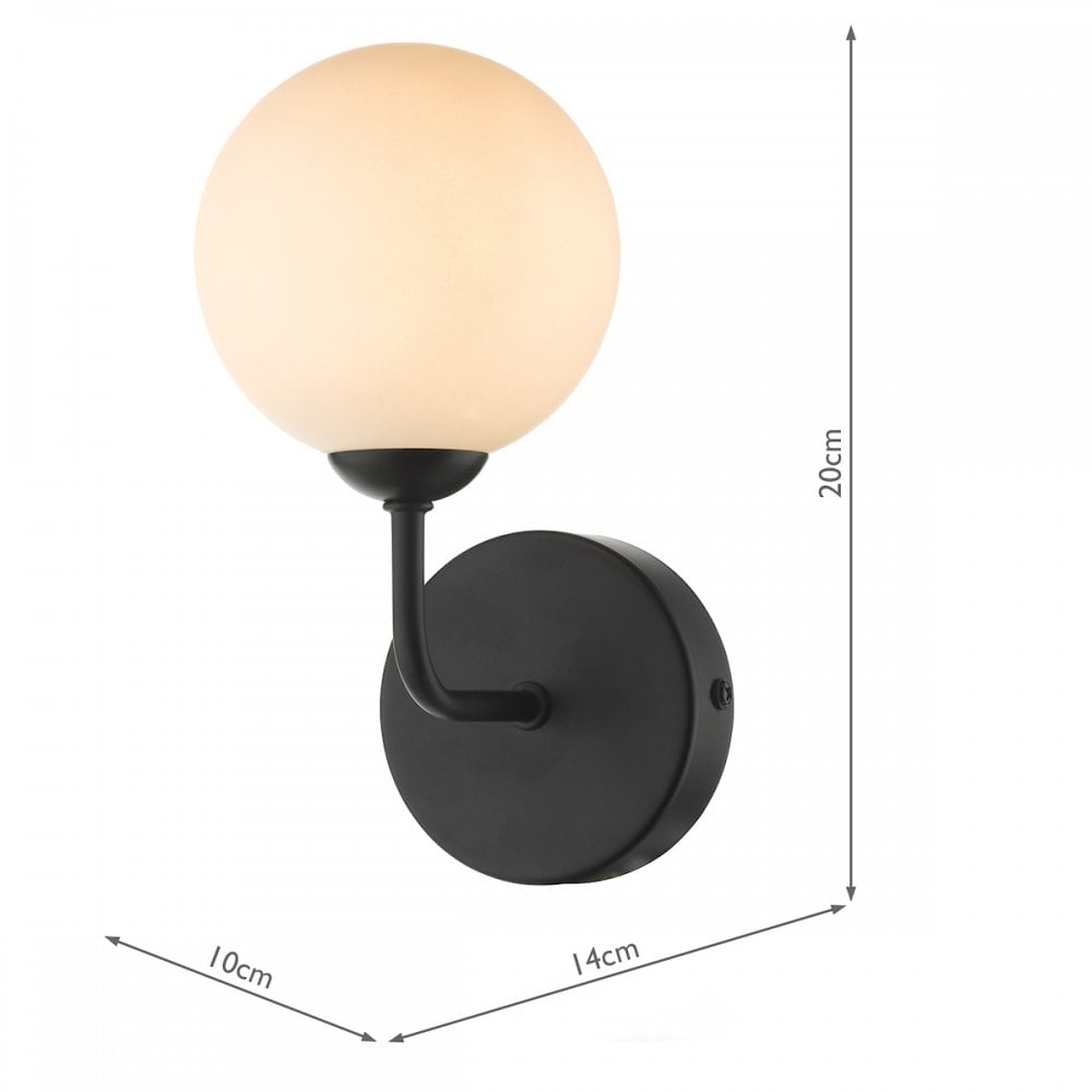 Feya Single Wall Light In Matt Black With Opal Glass Shade FEY0722-02