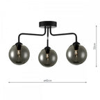Feya 3 Light Semi Flush Ceiling In Matt Black With Smoked Glass Shades FEY0322-01