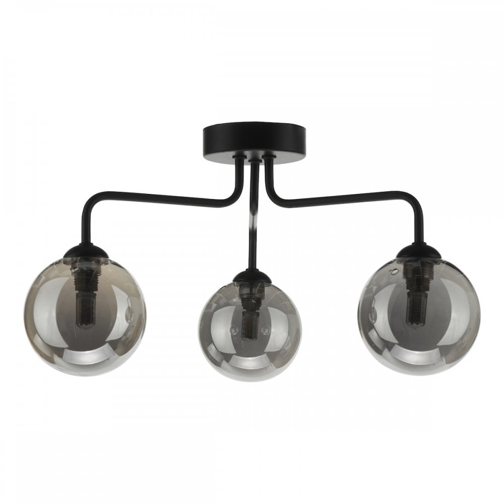 Feya 3 Light Semi Flush Ceiling In Matt Black With Smoked Glass Shades FEY0322-01