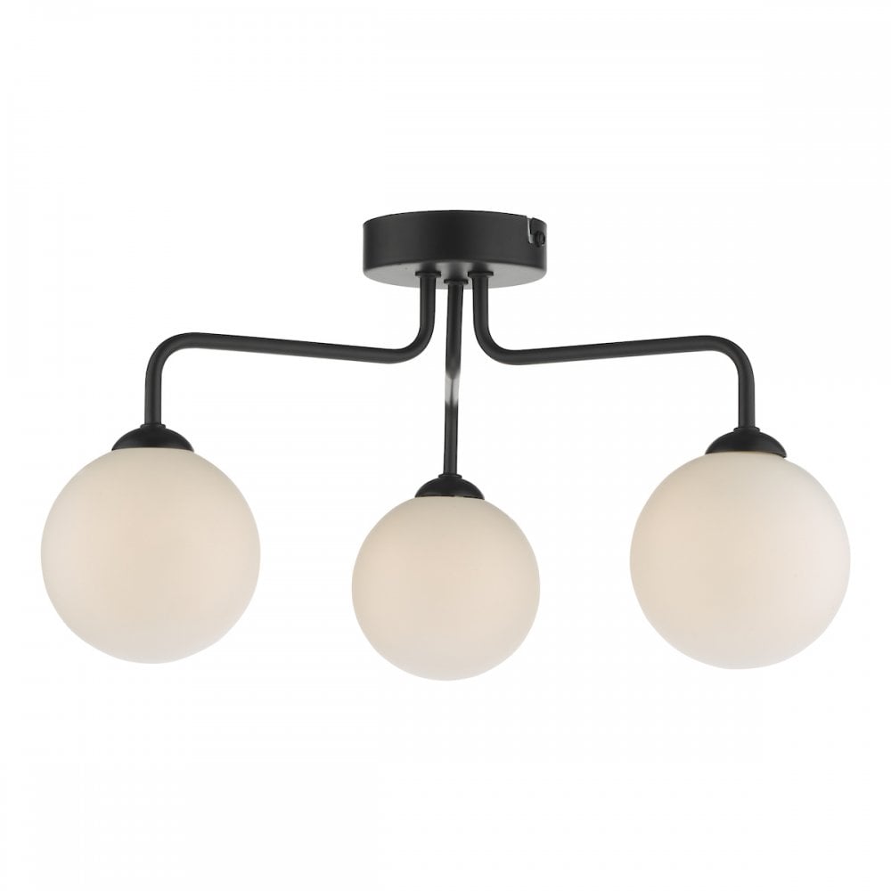 Feya 3 Light Semi Flush Ceiling In Matt Black With Opal Glass Shades FEY0322-02