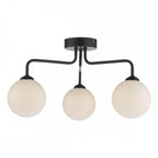 Feya 3 Light Semi Flush Ceiling In Matt Black With Opal Glass Shades FEY0322-02