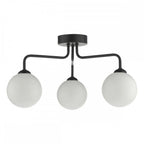 Feya 3 Light Semi Flush Ceiling In Matt Black With Opal Glass Shades FEY0322-02