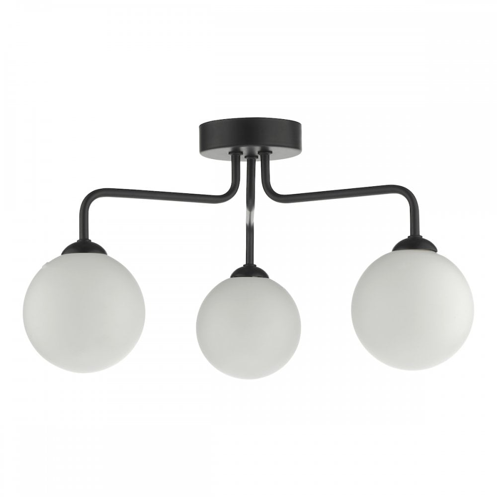 Feya 3 Light Semi Flush Ceiling In Matt Black With Opal Glass Shades FEY0322-02