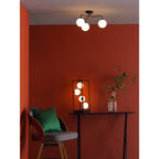 Feya 3 Light Semi Flush Ceiling In Matt Black With Opal Glass Shades FEY0322-02