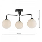 Feya 3 Light Semi Flush Ceiling In Matt Black With Opal Glass Shades FEY0322-02