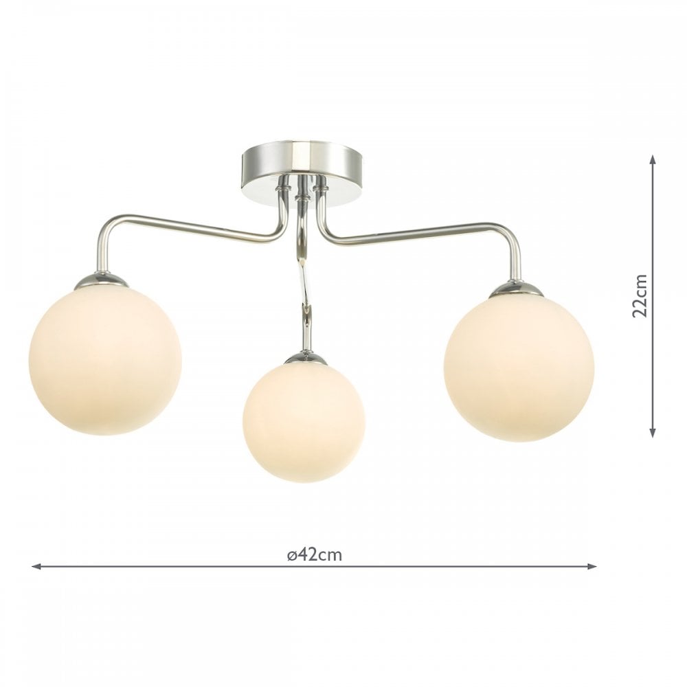 Feya 3 Light Semi Flush Ceiling In Polished Chrome With Opal Glass Shades FEY0350-02