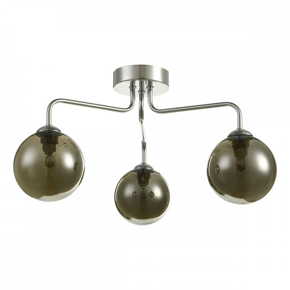 Feya 3 Light Semi Flush Ceiling In Polished Chrome With Smoked Glass Shades FEY0350-01