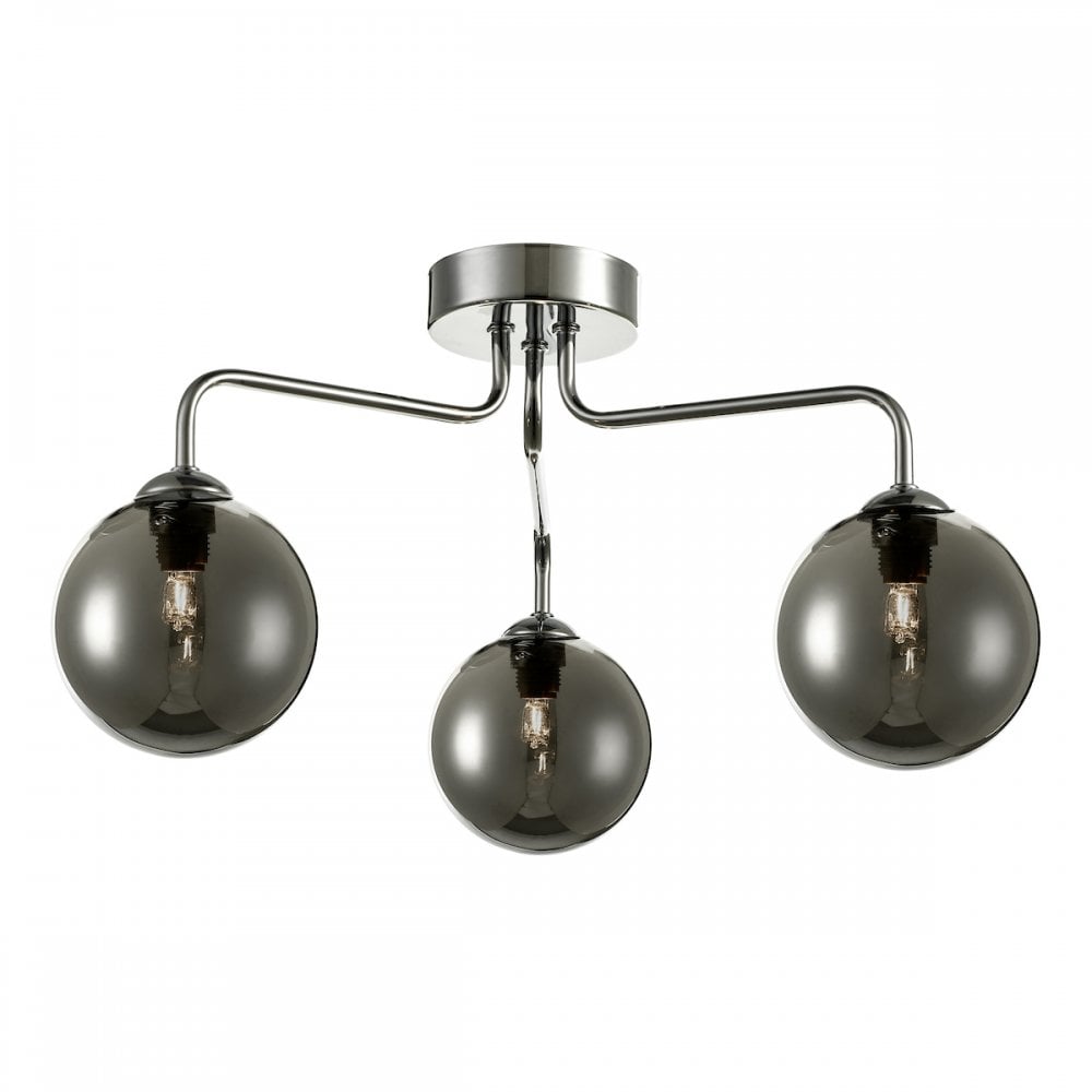 Feya 3 Light Semi Flush Ceiling In Polished Chrome With Smoked Glass Shades FEY0350-01