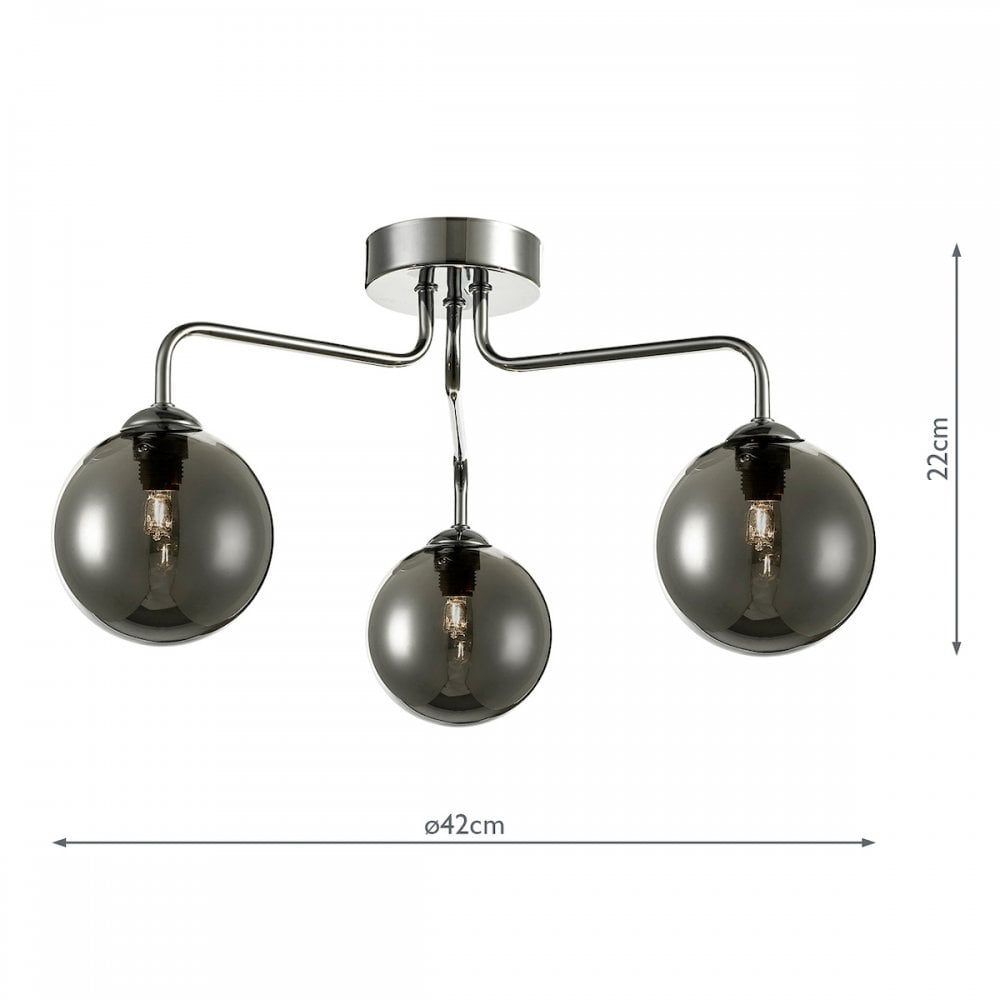 Feya 3 Light Semi Flush Ceiling In Polished Chrome With Smoked Glass Shades FEY0350-01