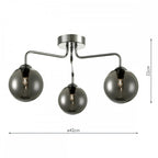 Feya 3 Light Semi Flush Ceiling In Polished Chrome With Smoked Glass Shades FEY0350-01