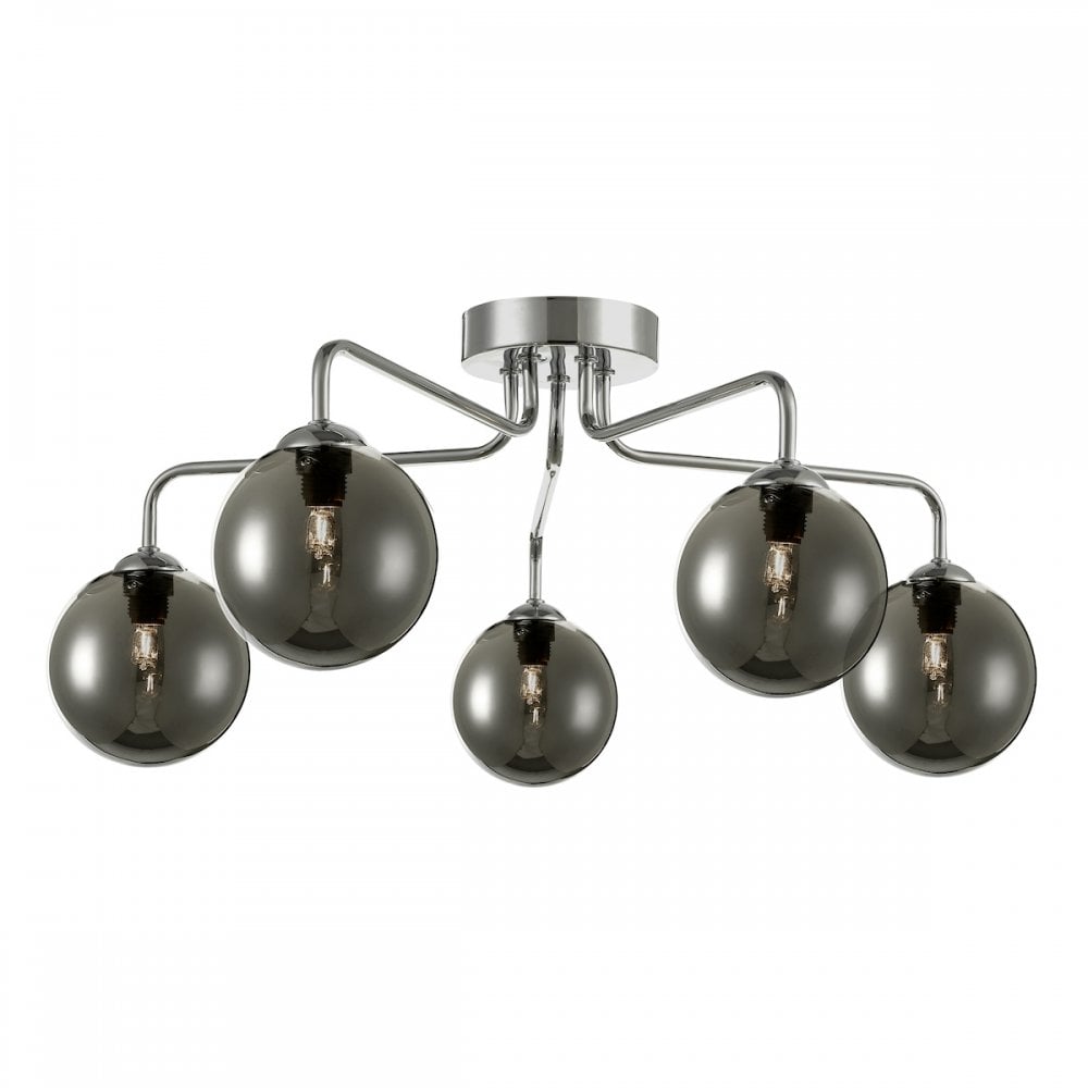 Feya 5 Light Semi Flush Ceiling Light In Polished Chrome With Smoked Glass FEY0550-01