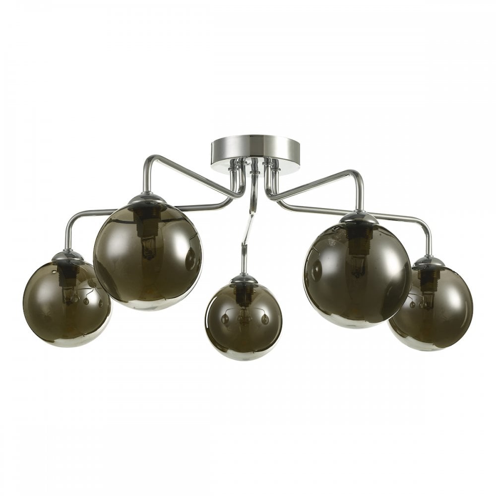 Feya 5 Light Semi Flush Ceiling Light In Polished Chrome With Smoked Glass FEY0550-01