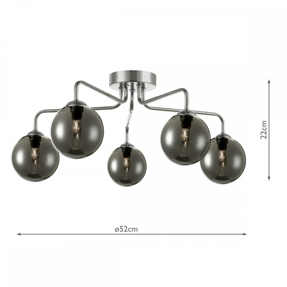 Feya 5 Light Semi Flush Ceiling Light In Polished Chrome With Smoked Glass FEY0550-01