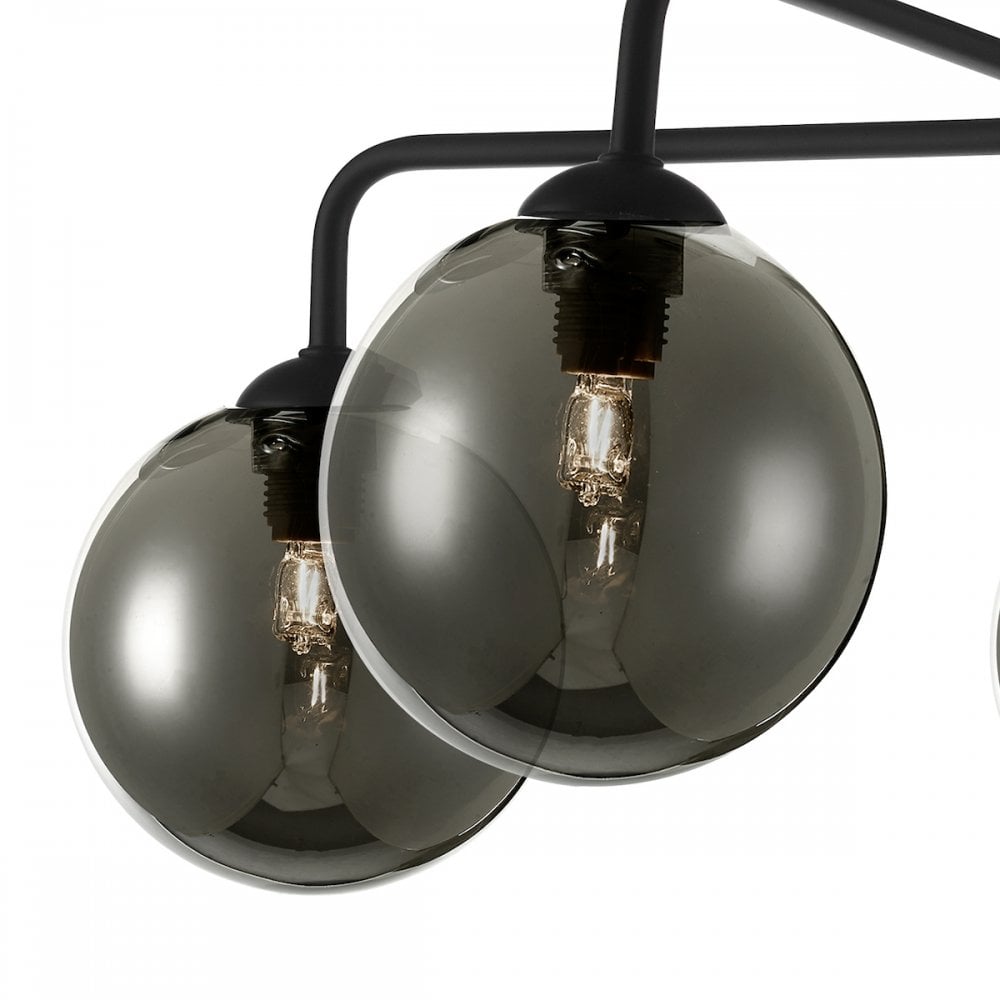 Feya 5 Light Semi Flush Ceiling Light In Matt Black With Smoked Glass FEY0522-01
