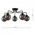 Feya 5 Light Semi Flush Ceiling Light In Matt Black With Smoked Glass FEY0522-01
