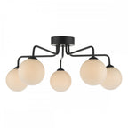 Feya 5 Light Semi Flush Ceiling Light In Matt Black With Opal Glass FEY0522-02