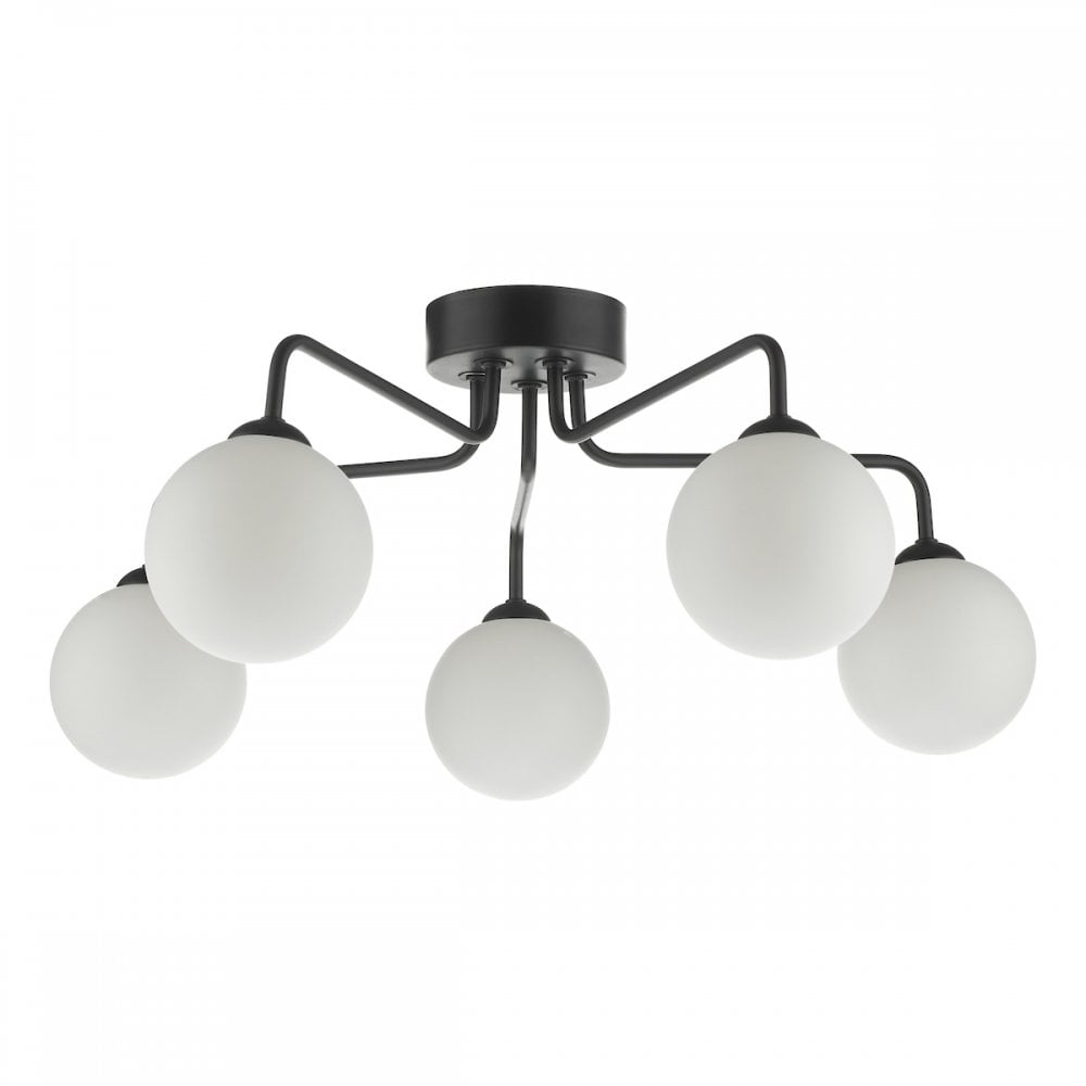 Feya 5 Light Semi Flush Ceiling Light In Matt Black With Opal Glass FEY0522-02