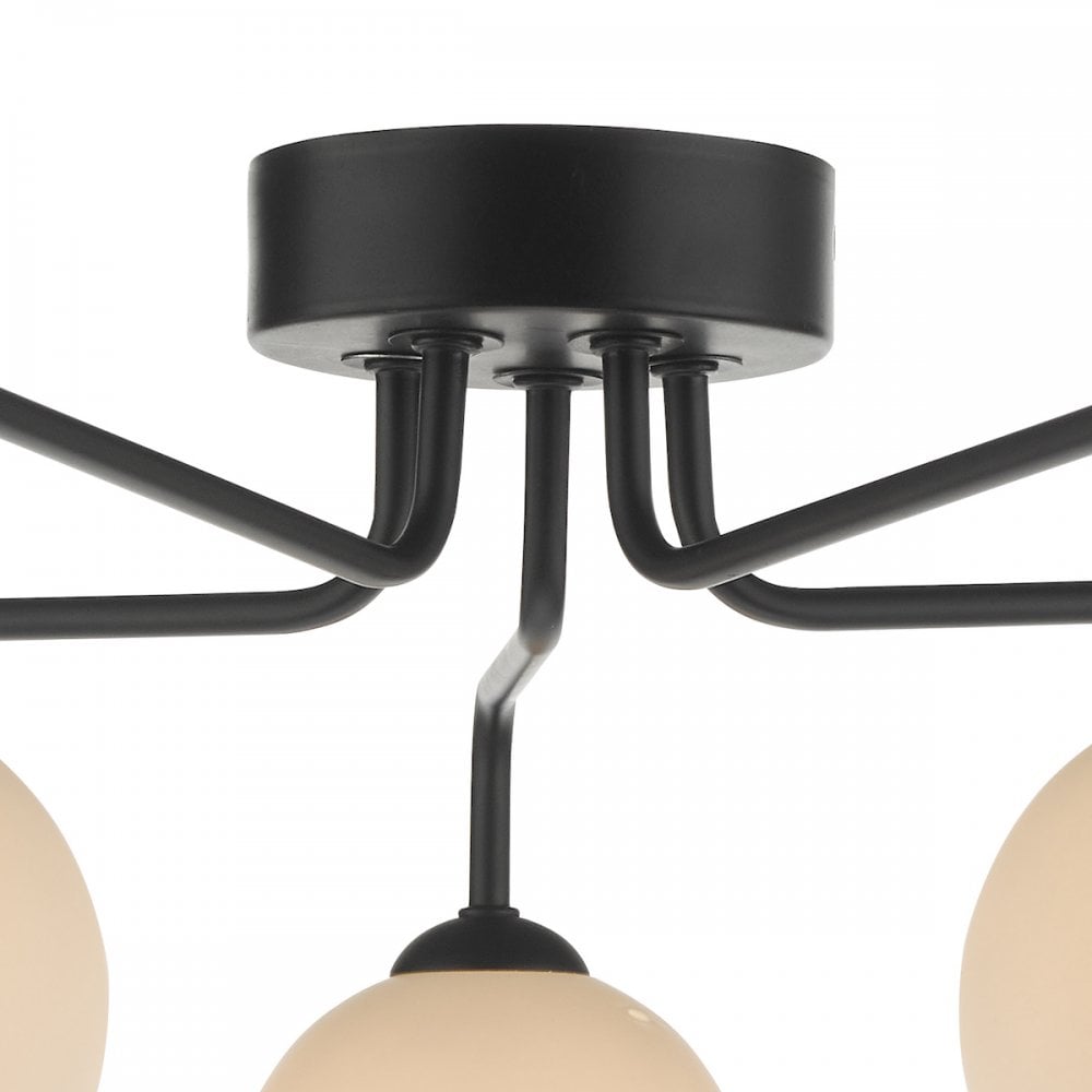 Feya 5 Light Semi Flush Ceiling Light In Matt Black With Opal Glass FEY0522-02