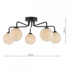 Feya 5 Light Semi Flush Ceiling Light In Matt Black With Opal Glass FEY0522-02