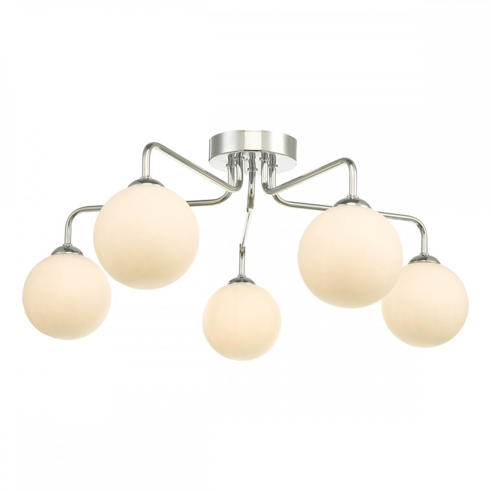Feya 5 Light Semi Flush Ceiling Light In Polished Chrome With Opal Glass FEY0550-02