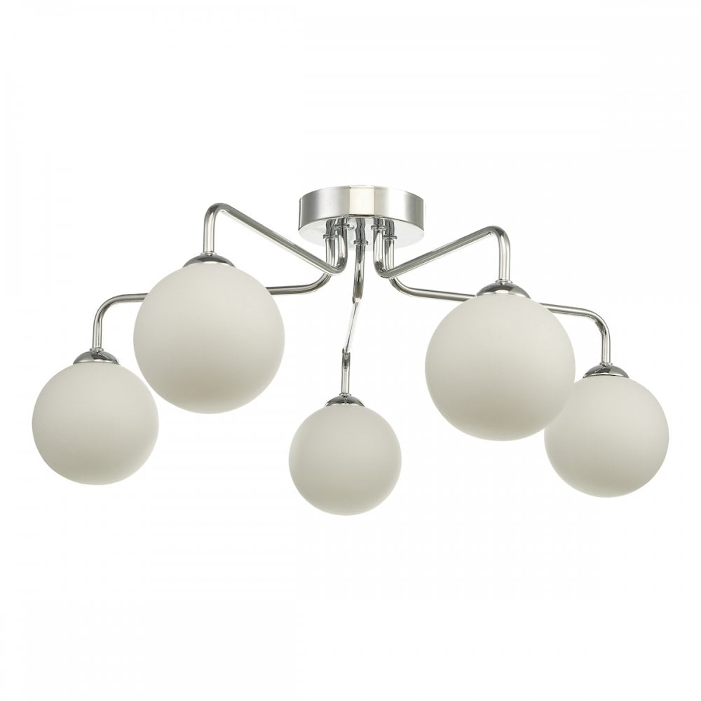 Feya 5 Light Semi Flush Ceiling Light In Polished Chrome With Opal Glass FEY0550-02