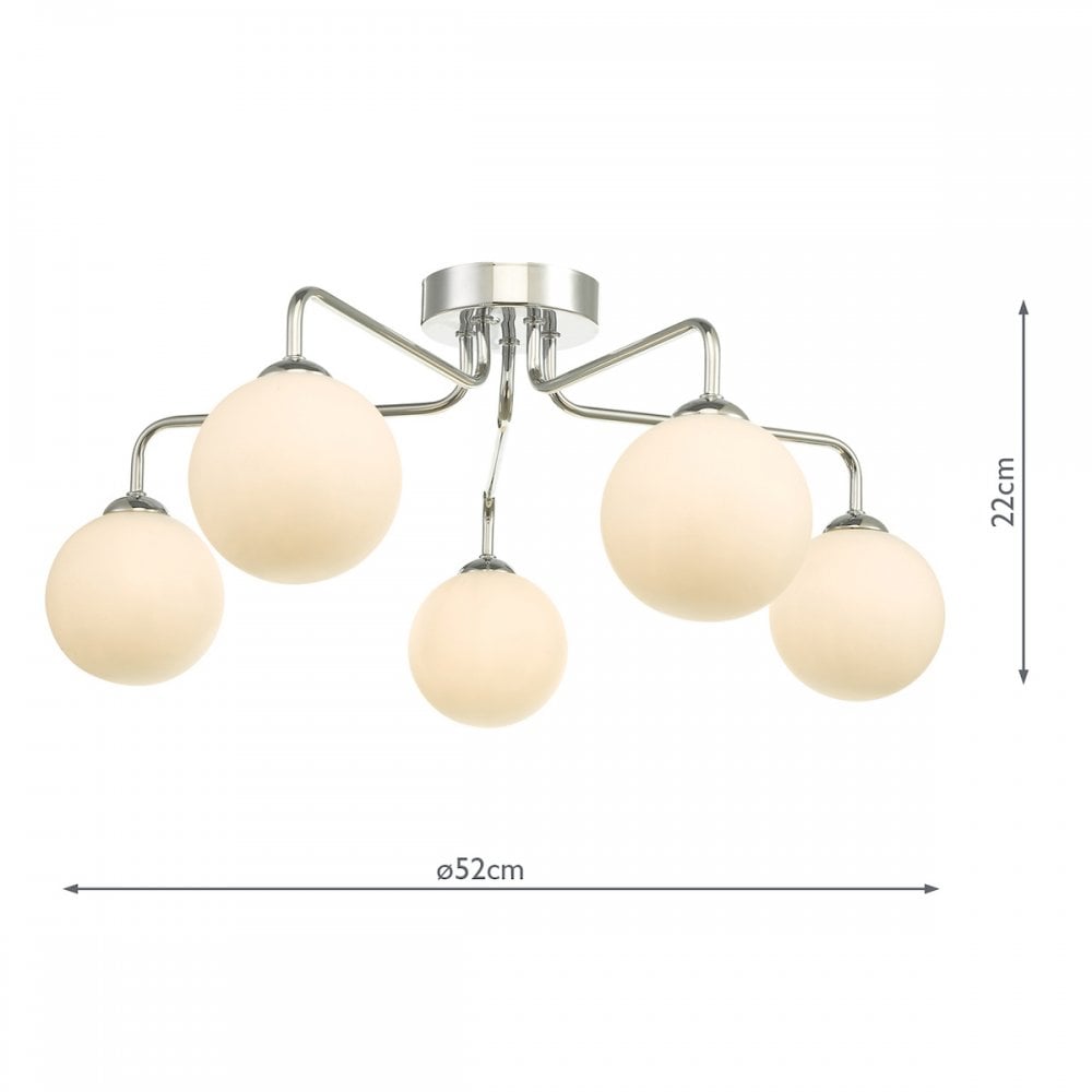 Feya 5 Light Semi Flush Ceiling Light In Polished Chrome With Opal Glass FEY0550-02