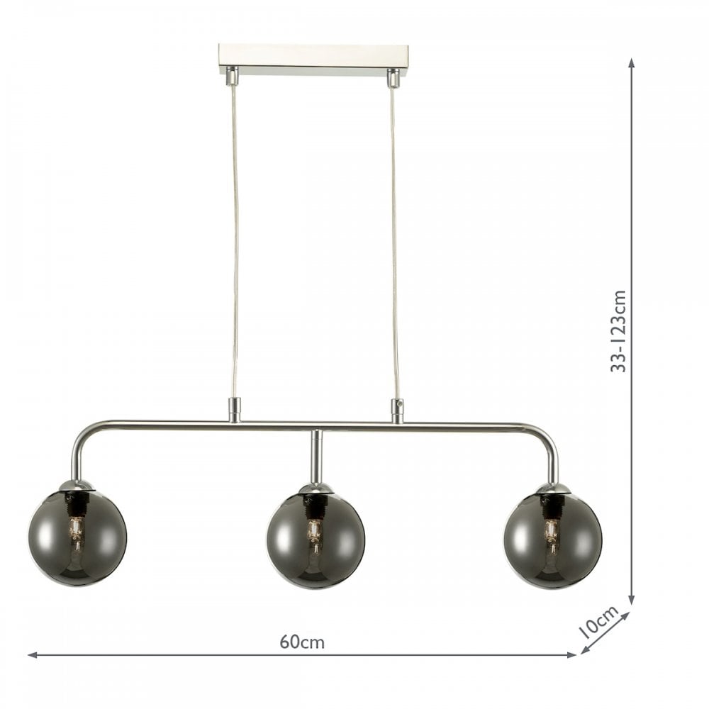 Feya 3 Bar Ceiling Light In Polished Chrome With Smoked Glass FEY6250-01