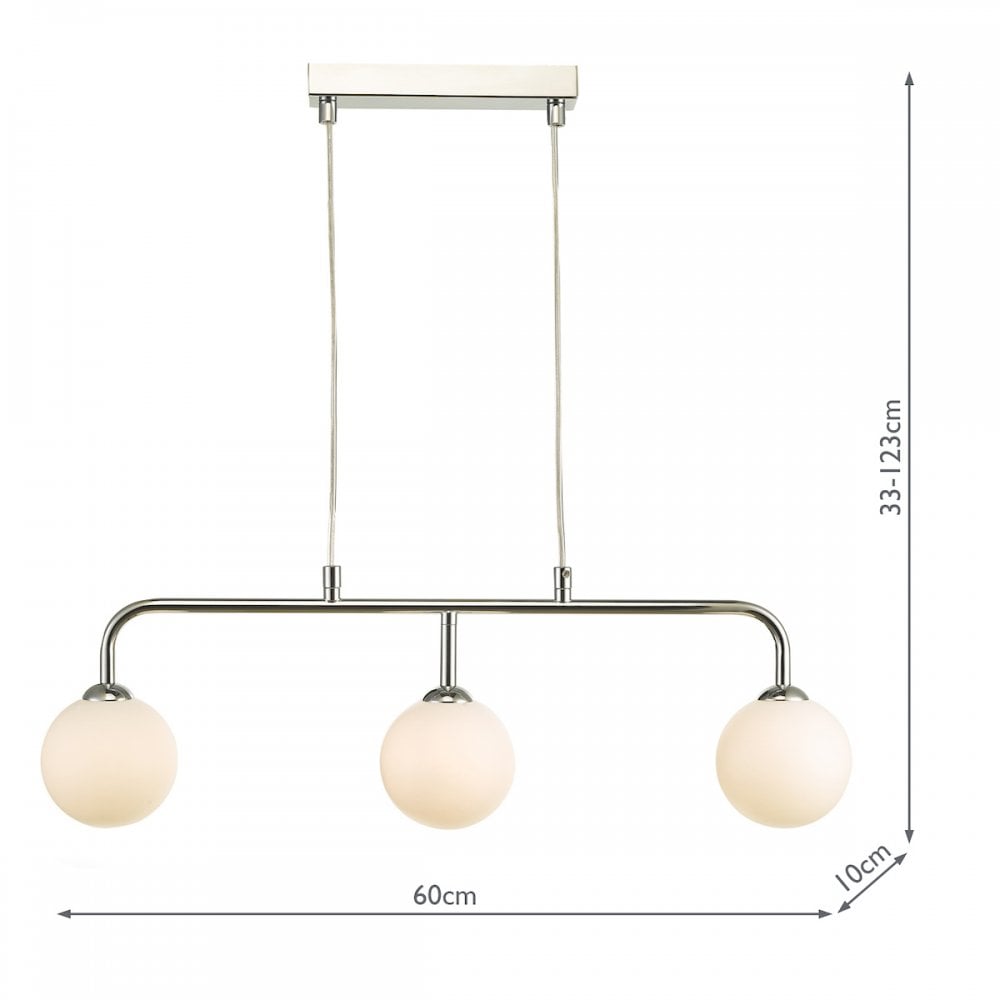 Feya 3 Bar Ceiling Light In Polished Chrome With Opal Glass FEY6250-02